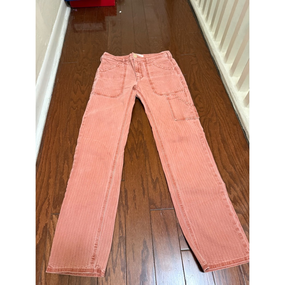 Anthropologie Pilcro Herringbone Utility‎ Pants Orange 25 Petite High Rise Cargo